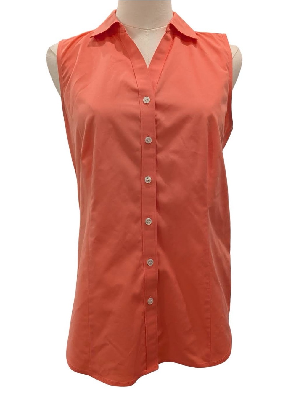 Sleeveless Coral Button-Front Women's Top